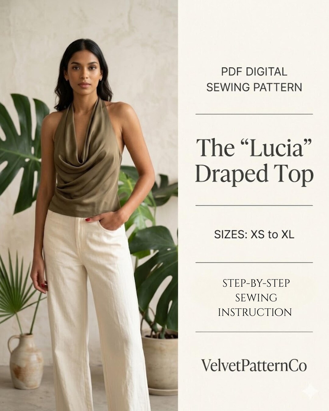 Style Falcon Patterns Lucia Draped Halter Top Sewing Pattern, Bias Cut Cowl Blouse Tutorial ...