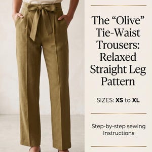 Olive Tie-Waist Trousers Sewing Pattern, Relaxed Straight Leg DIY (PDF Download)