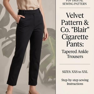 cigarette pants sewing pattern free Fitted 1950s High-waisted Slim Trousers (PDF Download, A4/US Letter + A0, XXS5XL) Loulou Cigarette Trousers PDF Sewing