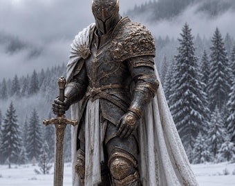 Ivory Sovereign Royal Knight Steel Armor | Ornate Gold Engraved Medieval LARP Cosplay (Full Body)