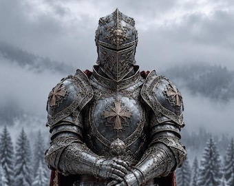 Crimson Templar Royal Knight Steel Armor | Ornate Medieval Crusader Plate (LARP Cosplay)