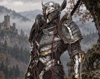 Aetherwing Royal Knight Steel Armor | Ornate Medieval Plate, Winged Helmet, Gold Accents (LARP Cosplay)
