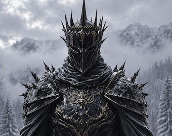Black & Gold Dark King Armor Set, Gothic Fantasy Knight Costume, Crown Helmet, Medieval LARP Outfit