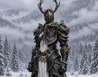 Frosthorn Warden Armor | Dark Fantasy Knight, Antler Helmet, Gothic Medieval Warrior Art