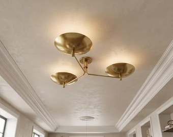 Lámpara de araña Sputnik de latón estilo moderno de mediados de siglo, hecha a mano – Lámpara colgante giratoria de 3 brazos