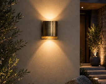 Modern Brass Up Down Wall Sconce | Cylindrical Exterior Light Fixture