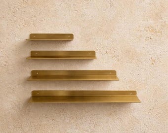 Handmade Floating Brass Shelf | Minimalist Metal Wall Decor, Entryway Storage