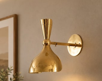 Mid Century Italian Brass Sconce: Modern Perforated Wall Light Fixture