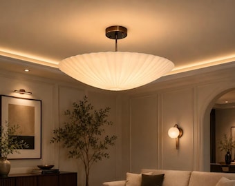 Handmade Mid-Century Modern Brass Flush Mount Chandelier, 6-Light Dome Fixture (Low Ceiling)