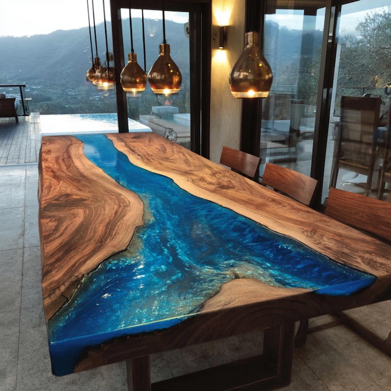 Blue Epoxy River Dining Table