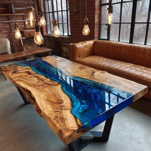 Handcrafted Walnut Epoxy River Coffee Table, Live Edge Wood Furniture