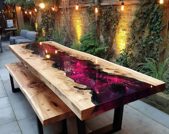 Handmade Walnut Epoxy Dining Table, Live Edge Wood, Custom River Furniture