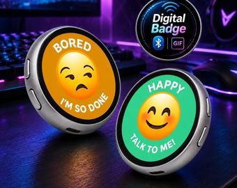 Custom Mood Pin Badge, Emoji Social Battery Accessory, Expressive Digital Display (GIF)