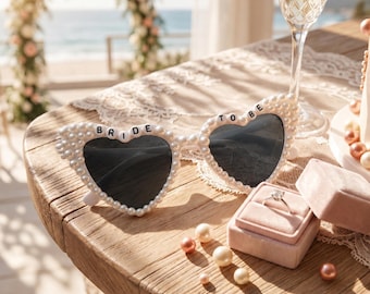 Gafas de sol personalizadas con forma de corazón y perlas – Regalo de boda y nupcial grabado a medida