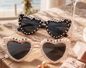Custom Name Heart Sunglasses, Personalized Bride Glasses, Bachelorette Party Favors, Bridal Shower Gift, Wedding Shades