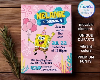 Bob Geburtstagseinladung, bedruckbare Einladung, Under The Sea Party einladen Vorlage, bearbeitbare Einladung, Junge Mädchen Geburtstag, erste Sekunde