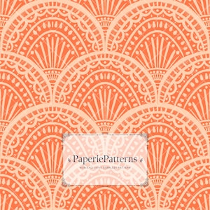 May include: A seamless pattern featuring repeating orange and cream fan-shaped motifs with intricate line work and dots. A rectangular label centered on the image displays the text PaperiePatterns and the words NON-EXCLUSIVE SEAMLESS PATTERN.