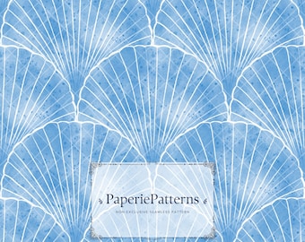 Küstenmuschel-Muster - Art-Deco-Fächermuster, Hamptons Beach Digitales Papier