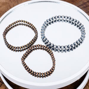 Navajo Style Copper Pearl Bracelet, 3mm–9mm Ball Bead Stretch Bracelet, German Silver Stacking Bracelet, Handmade Southwestern Jewelry