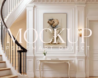 Elegante hal muurkunstmodel, luxe klassiek interieurdisplay, verticaal horizontaal frame postermodel, PSD, verhouding van 2 x 3, 3 x 2, 1 x 1