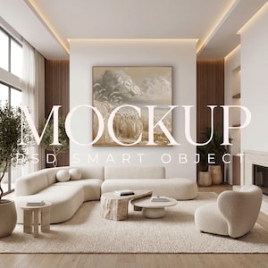 Minimalist Wall Art Mockup, Luxury Living Room Interior Display, Vertical Horizontal Frame Poster Mockup, Photopea PSD, 2x3, 3x2, 1x1 Ratio