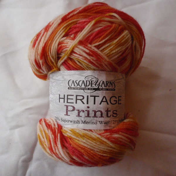 Cascade Yarns Heritage Prints Yarn Tomatoes -superwash laine mérinos- mélange de nylon 3,3 oz