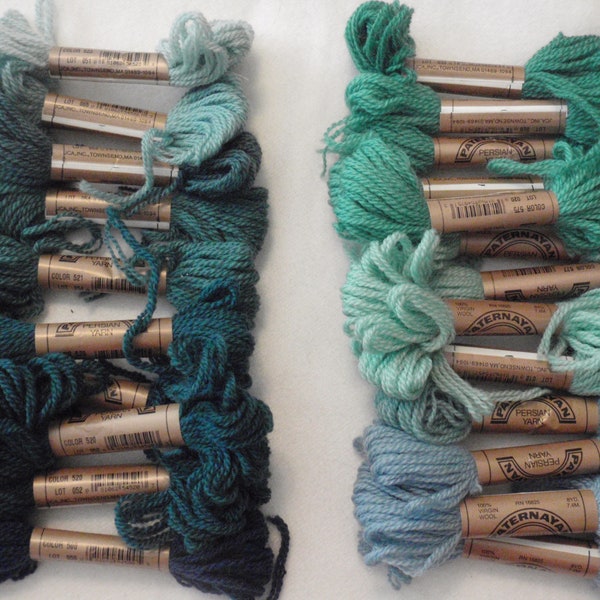 Discontinued Paternayan 3 Ply Persian Yarn- 100% Virgin Wool-Blues 500s