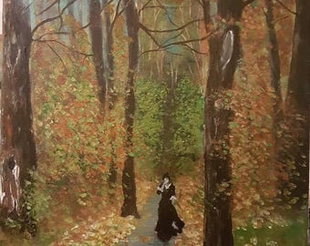 Wald, Herbst, Frau, Acrylmalerei