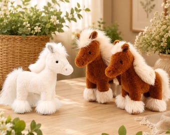 Horse Stuffed Animal Plush, Soft Fluffy Pony Toy, Realistic Farm Animal, Birthday Gift for Horse Lovers, Kids Room Decor