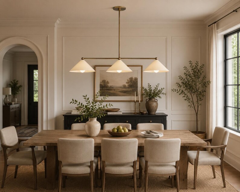 Brass Linear Chandelier for Kitchen Island: 3 Linear Pendant Lighting Fixtures - Over Dining Table Light Fixture image 10