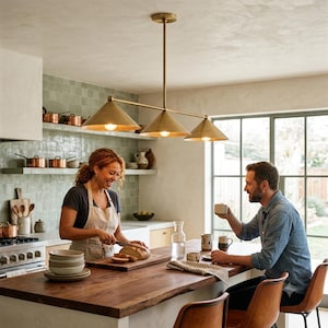 Brass Linear Chandelier for Kitchen Island: 3 Linear Pendant Lighting Fixtures - Over Dining Table Light Fixture image 9
