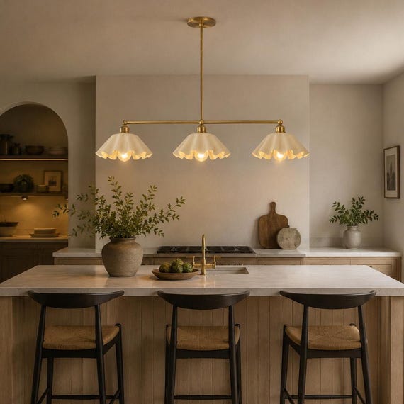 Brass Linear Chandelier: Kitchen Island Light, Linear Pendant Lighting Fixtures - Over Dining Table Light Fixture