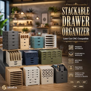 Organizador de gavetas para arquivos cortados a laser, armário modular para oficina, organizador de mesa para ateliê, organizadores empilháveis.