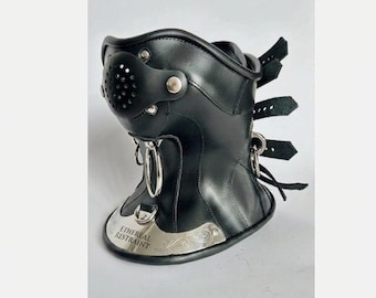 handmade geniune leather head hood mask adjustable buckle gothic alternative fashion custom made black leather head gear