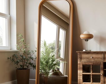 Vintage Arched Full Length Mirror: Gold PU Frame, HD Silver Glass (69" x 28")