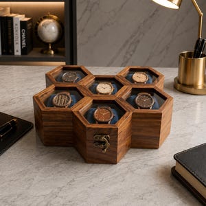 Personalized Hexagon Watch Box, Custom Wooden Watch Case, Engraved Gift for Men, Luxury Watch Holder, Anniversary Gift for Husband,