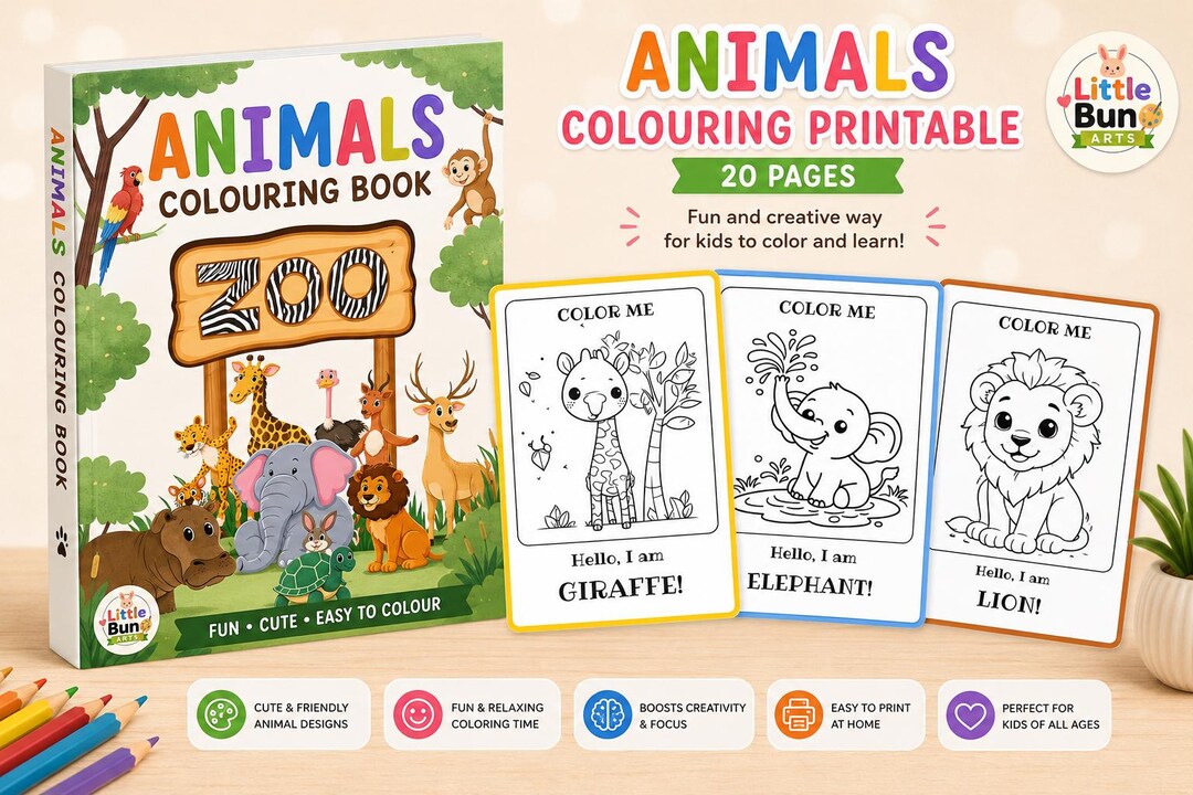 Zoo Animals Coloring Book Printable | 20 Fun Pages for Kids (PDF ...
