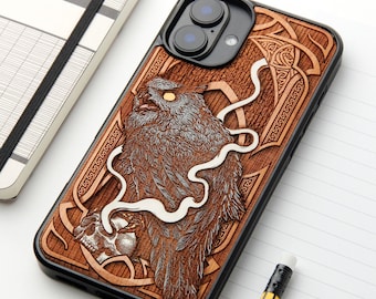 Owl - Custodia per telefono in vero legno incisa a laser e pitturata a mano per tutti i modelli iPhone, Samsung e Google Pixel