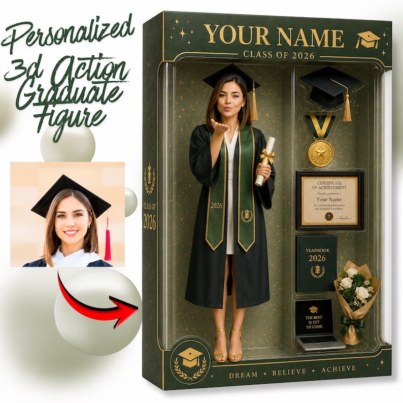 Custom Graduation Action Figure, Personalized 3D Box Portrait, Class of ...