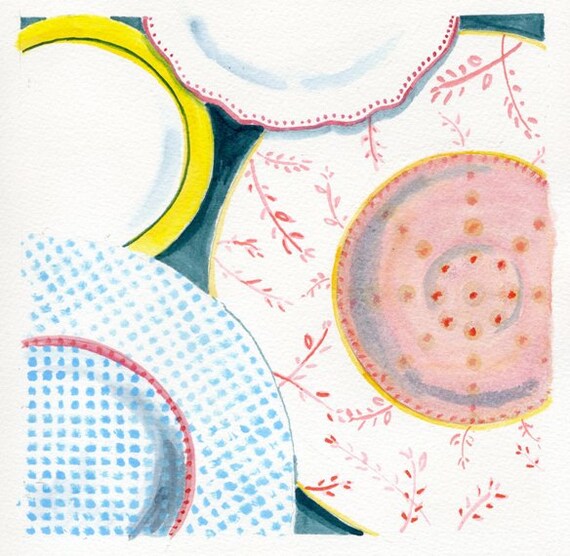 Items similar to Soft Pastels Kitchen Decor of Original Watercolor