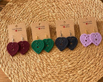 Handmade Crochet Leaf Earrings | Boho Dangle Earrings | Lightweight Cotton Jewelry | Nature Inspired Gift for Her