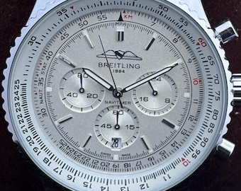 Vintage Breitling 1884 Navi timer Chrono Quartz White Dial, Stainless Steel Case, Rotating Bezel, Sub-Sec/Date Work Men's Watch