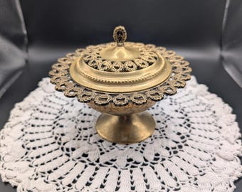 Vintage Solid Brass Pedestal Lidded Ornate Design Incense Burner/ Decorative Piece. Very Heavy well made