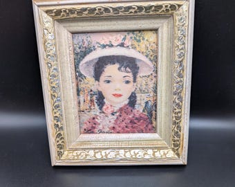 Vintage sierlijke ingelijste print 'Mimi' 6 x 7 inch