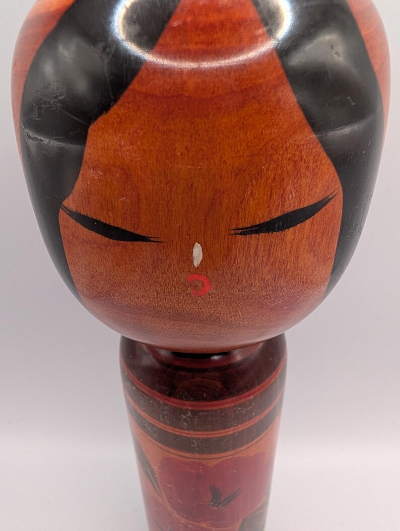 Vintage Japanse houten Kokeshi-pop 10" gesigneerd door kunstenaar afbeelding 3