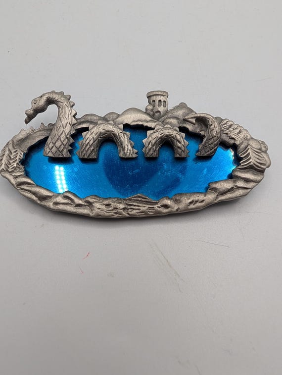 Vintage Pewter &Blue Glass Dragon Design Brooch