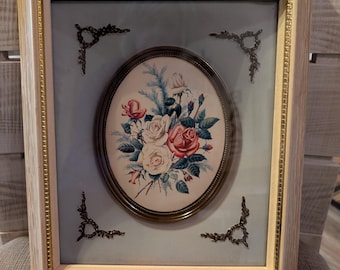 Styl vintage Shadowbox, owalny, kwiatowy nadruk, ozdobny wzór, 11x13"