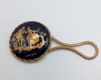 Espejo de mano antiguo de porcelana de Limoges