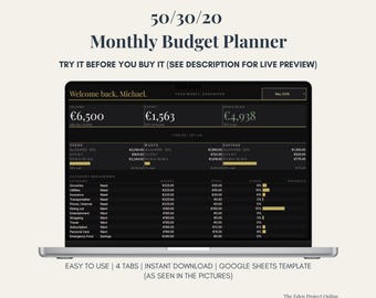 Monthly Budget Spreadsheet | 50/30/20 & 70/20/10 BudgetTracker | Google Sheets Template (Digital Download)