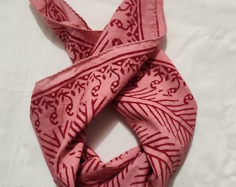 Pink Cotton Bandana Scarf | Hand Block Print Botanical Design, India Made Head Wrap